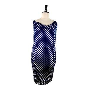 Star Vixen Dress Drape Neck Ruched Bodycon Blue White Polka Dot Women’s Plus 2X